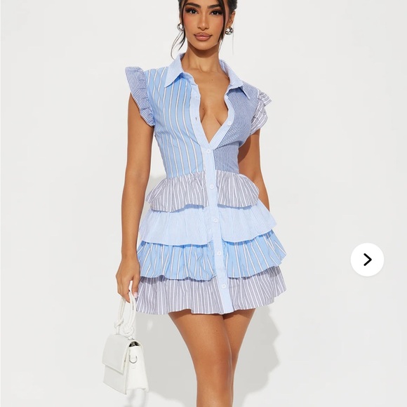 Dresses & Skirts - NWOT Striped Blue and White Babydoll Ruffle Mini Dress